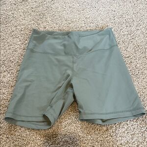 Green Ribbed Biker Shorts